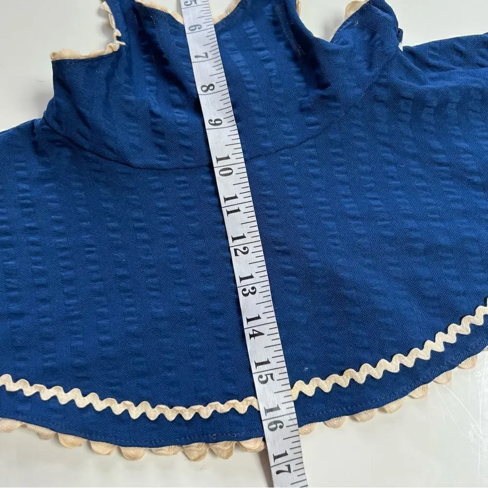 Vintage 1970s Apron Style Tie Belt Swing Halter Dress with Scalloped Trim - Picture 6 of 7